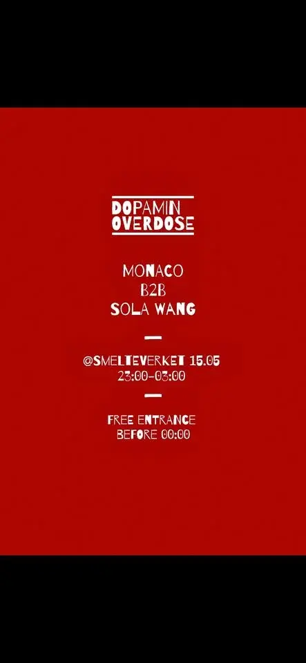 Dopamin Overdose @ Smelteverket - Monaco B2B Sola Wang 