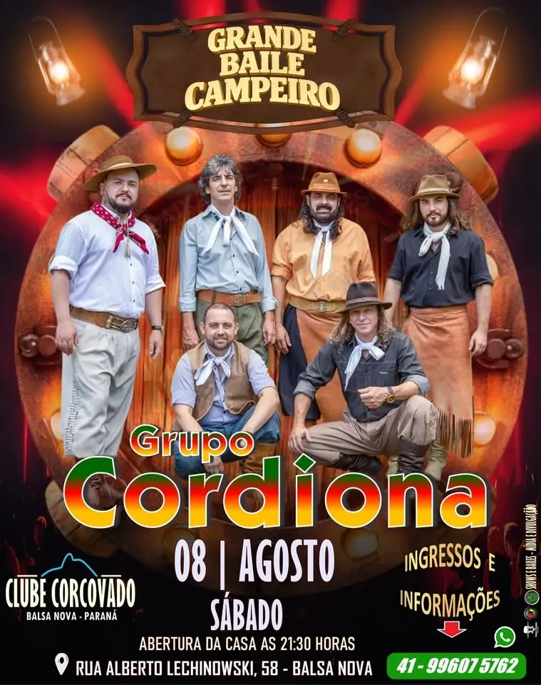 Grande Baile Campeiro com Grupo Cordiona no Clube Corcovado de Balsa Nova. ⭐