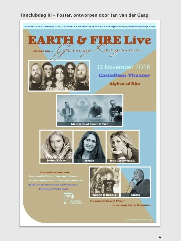Earth & Fire Jerney Kaagman Live Experience Fanclub Event III met o.a.: Sezina, Memories band &…