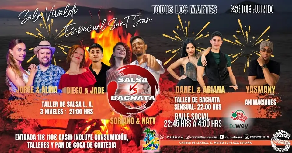 SALSA VS BACHATA: TALLERES DE SALSA L.A. Y BACHATA SENSUAL+SOCIAL @SALA VIVALDI, ESPECIAL SANT JOAN