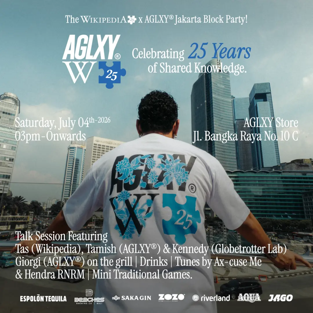 Wikipedia x AGLXY® - Celebrating 25 Years of Shared Knowledge.
