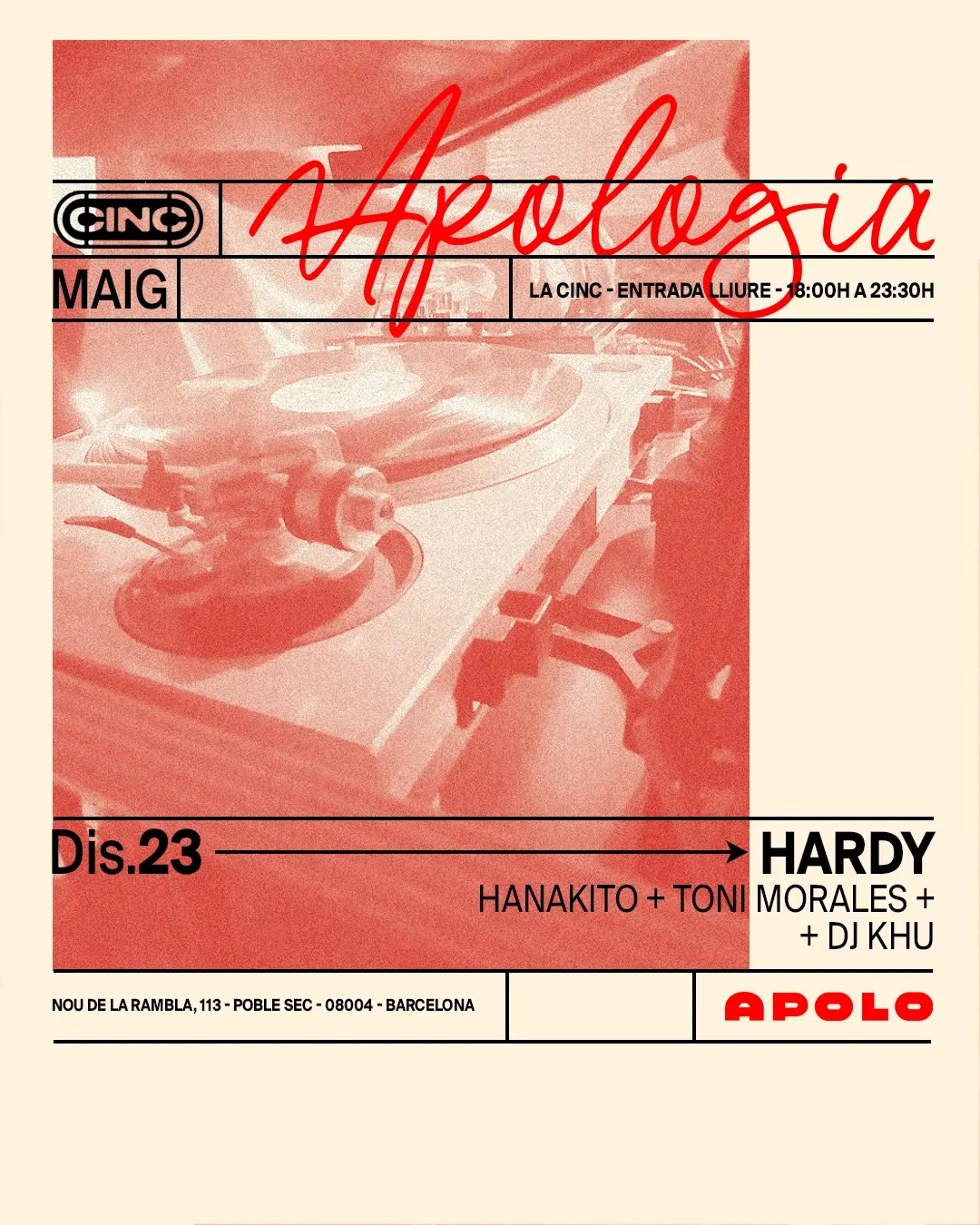 Apologia x HARDY Bcn at la CINC (Sala Apolo)