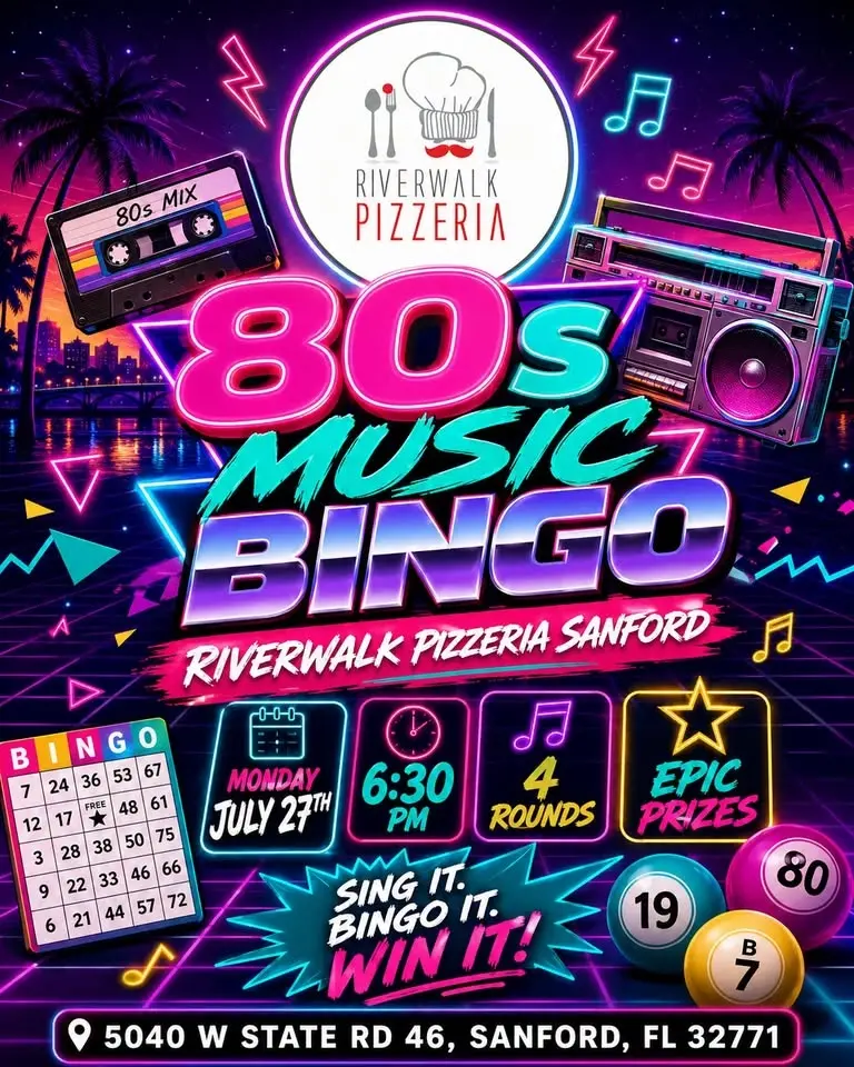 80s Music Bingo @ Riverwalk Pizzeria Sanford