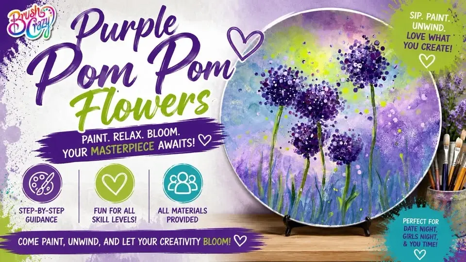 Purple Pom Pom Flowers Ceramic Event
