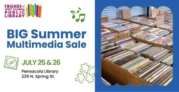 Friends of WFPL Big Summer Multimedia Sale at Pensacola Library