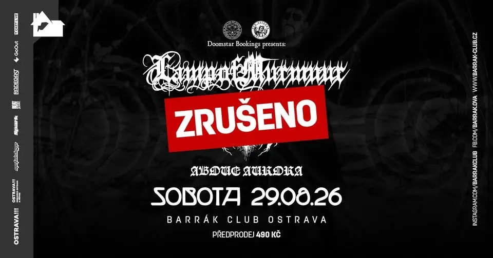 ZRUŠENO - LAMP OF MURMUUR (USA), OUTLAW (BRA/DE) - SPIRITUAL SECESSION EU TOUR 2026 - Ostrava/Barrák