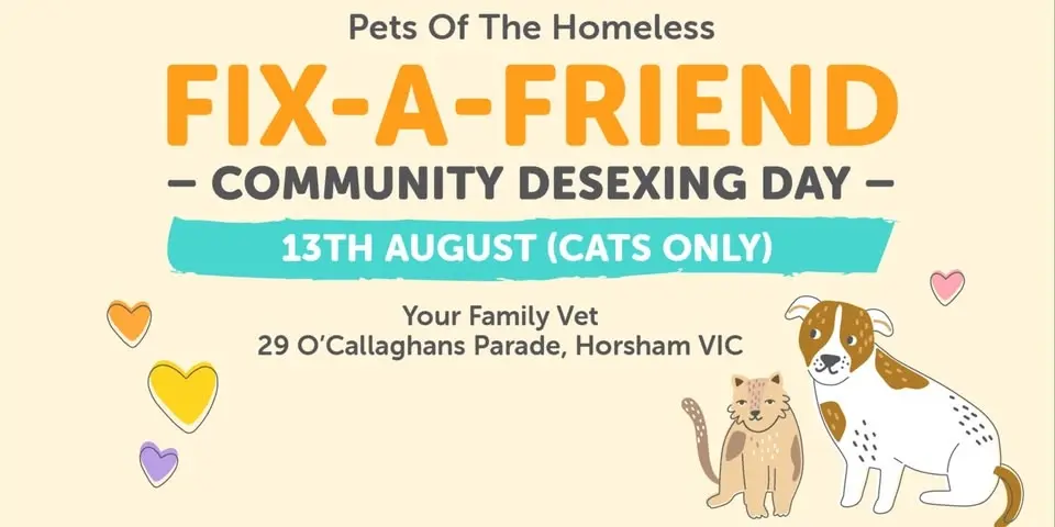 Horsham Fix-A-Friend Desexing Day for Cats - 13th August 2026