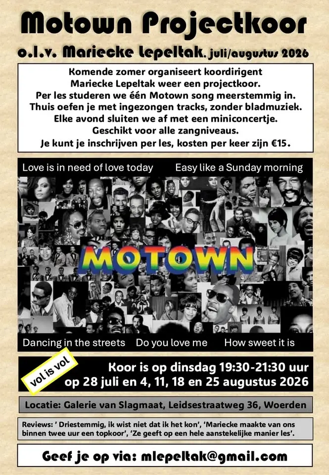 Zomer projectkoor Motown (5 data, per data inschrijven)