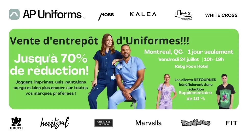 Vente d'entrepôt d'Uniformes Jusqu'à 70% de réduction! (Montreal, QC)