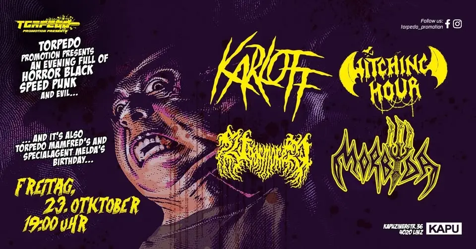 Torpedo Promotion presents: KARLOFF // WITCHING HOUR // MORBYDA // UNARMORED