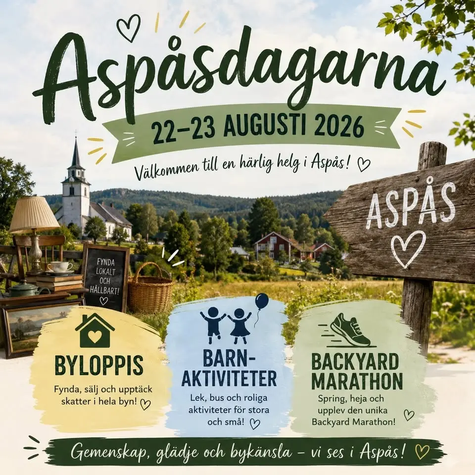ASPÅSDAGARNA 2026 - byloppis, marathon, fika & aktiviteter 🌼
