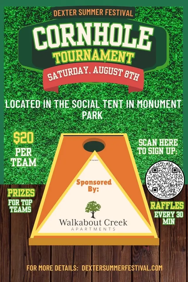 Dexter Summer Festival Cornhole Tournament sponsored by Walkabout Creek Apartments
