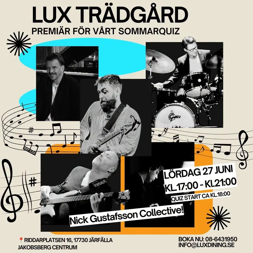SOMMARQUIZ PREMIÄR PÅ LUX TRÄDGÅRD - MED Nick Gustafsson Collective!☀️🍸🎶