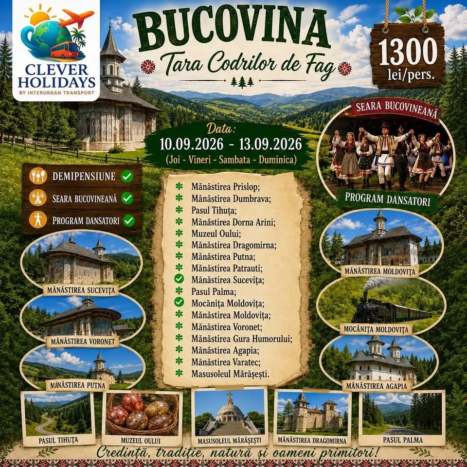 Bucovina Tara Codrilor de Fag 1300lei/pers