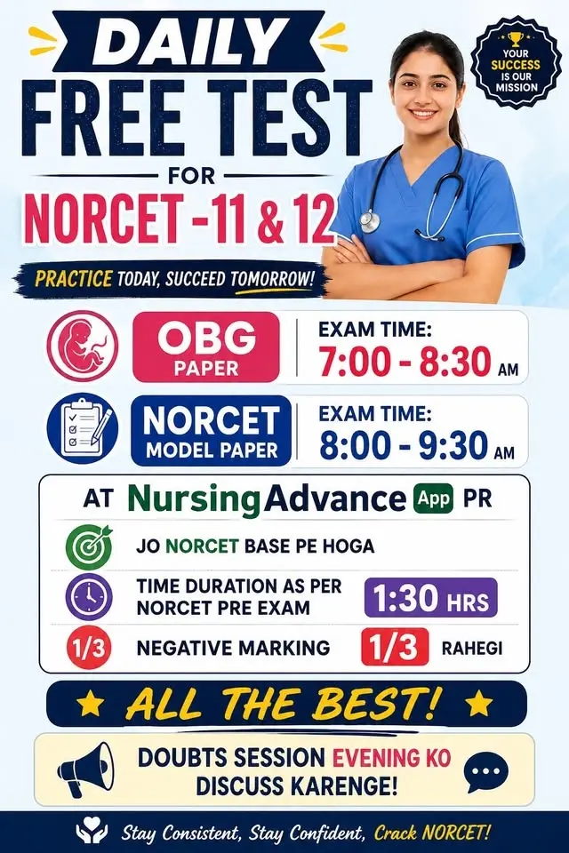 Free Test Series for AIIMS NORCET-11&12 and NCLEX !! NursingAdvance app !! 