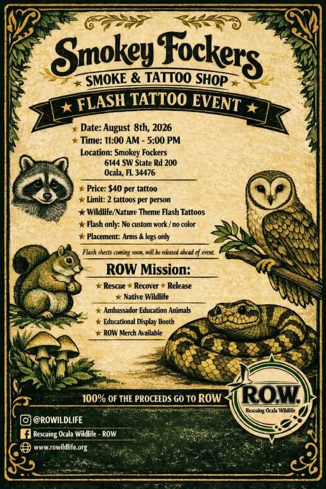 Tattoo Flash event for Rescuing Ocala Wildlife - ROW