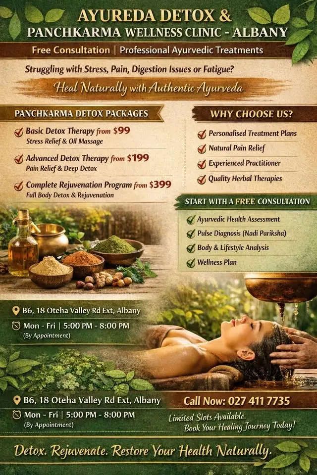 🌿 AYURVEDA DETOX & PANCHKARMA WELLNESS CLINIC – ALBANY 🌿 Free Ayurveda Consultation