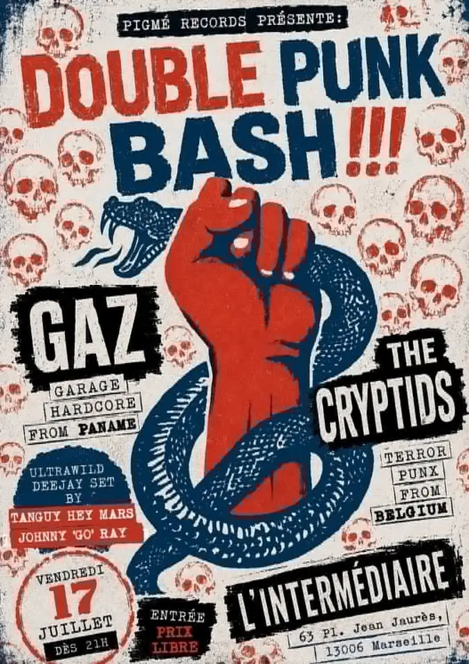 Double punk Bash: GAZ (power trio punk rock)+ THE CRYPTIDS (synth punk-post punk)+ DJS