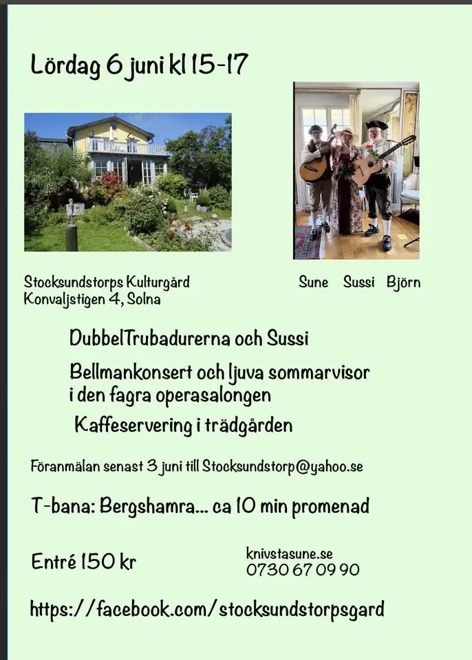 6 juni: Bellmanprogram & ljuva sommarvisor @ Stocksundstorps Gård