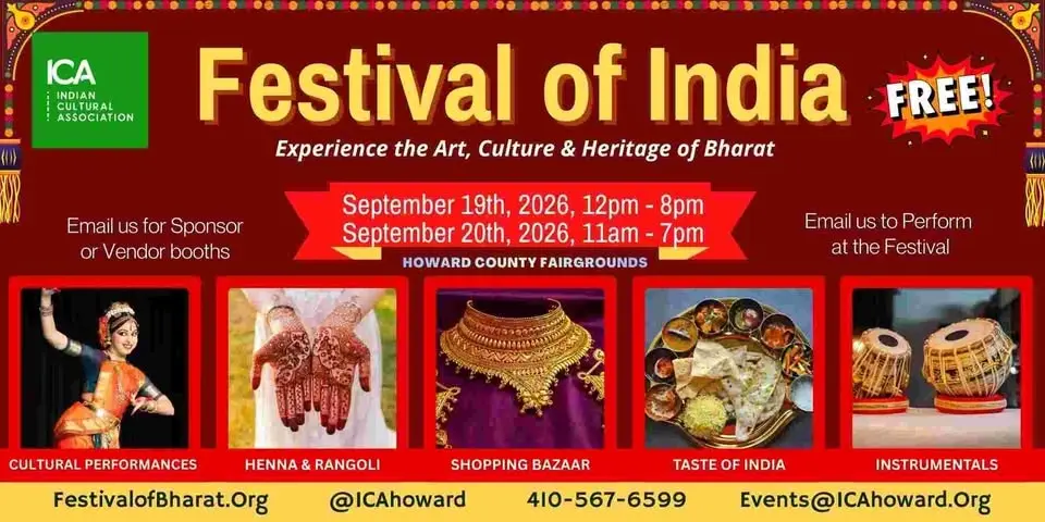 ICA Festival of India - Biggest Desi Entertainment & Shopping Extravaganza in MD - FREE EVENT