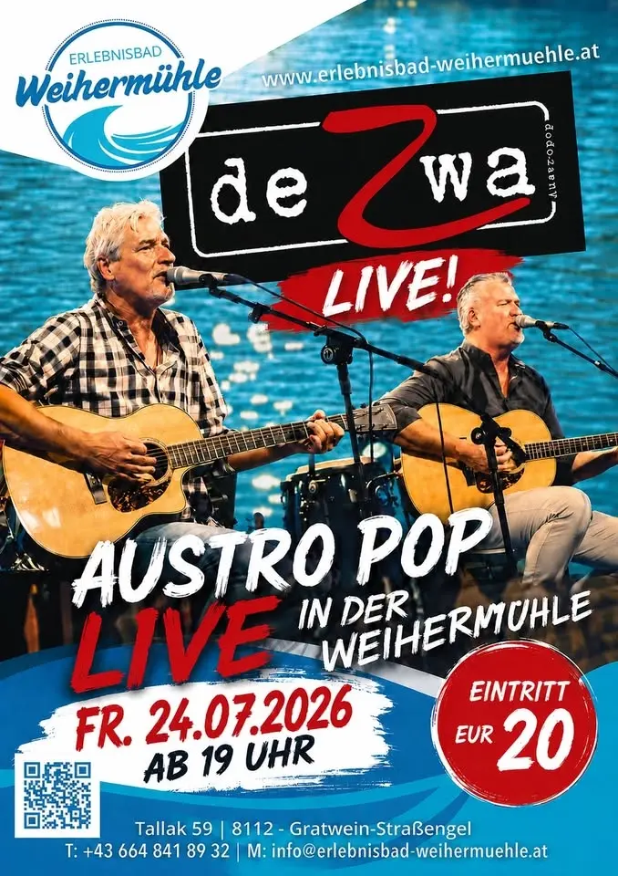 Austropop live im Erlebnisbad Weihermühle: „De Zwa“ sorgen für Sommerstimmung