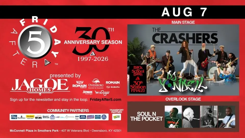 FRIDAY AFTER 5 - 30th: THE CRASHERS, DJ Yondell, Soul N the Pocket - BACK TO SCHOOL BASH FINALE