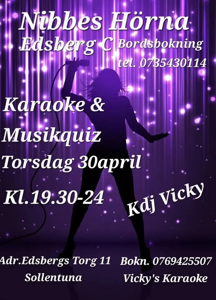 Karaoke & Musikquiz Torsdag 30april på Nibbes Hörna i Edsberg C