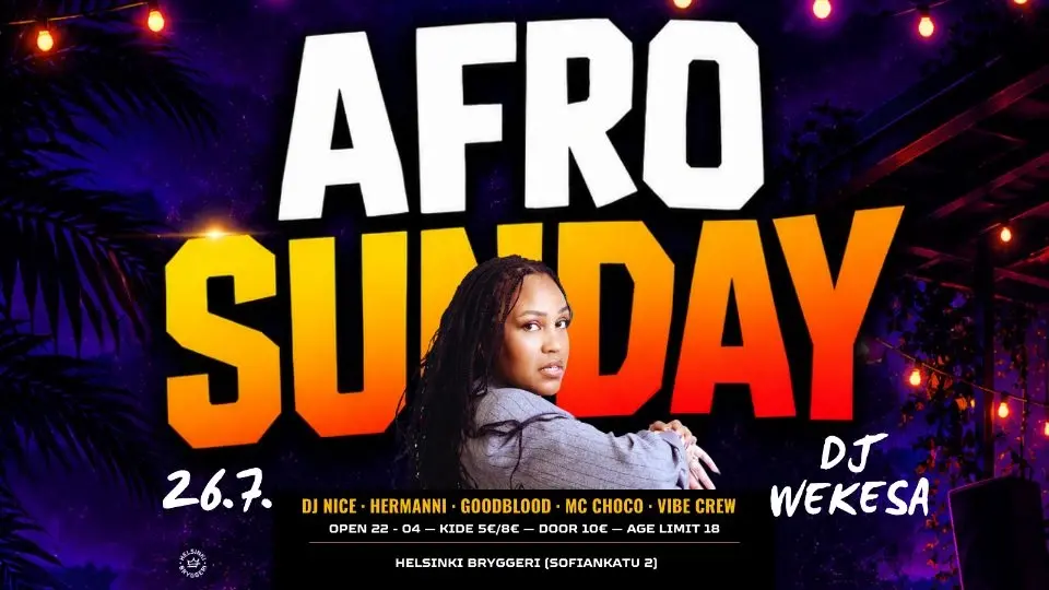Afro Sunday @ Bryggeri 26.7. Special Guest WEKESA
