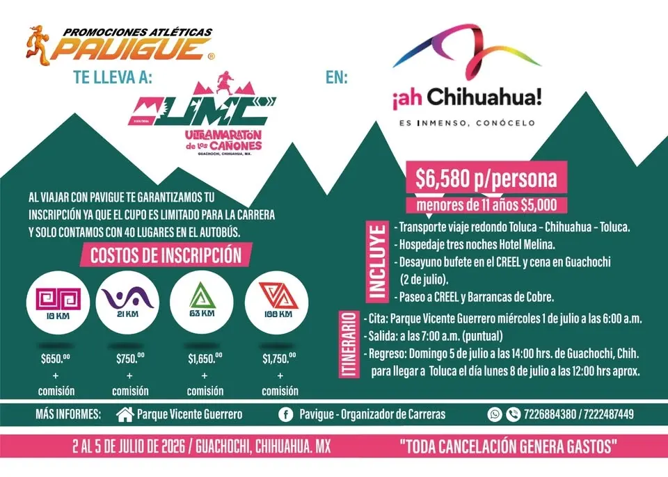 Paquete de viaje al Ultramaraton de los Cañones 2026