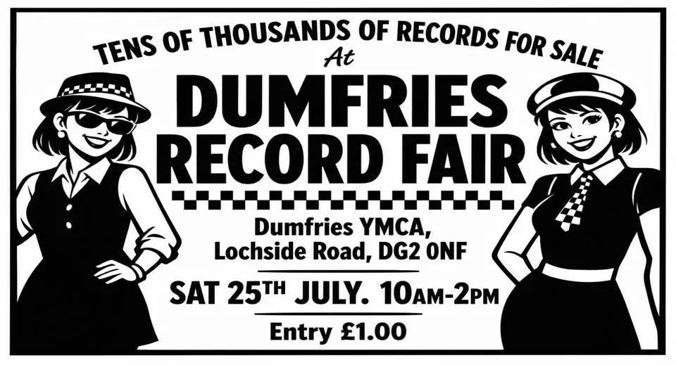 DUMFRIES RECORD FAIR Sat 25th July. Ska Metal Pop Beat Indie Rock Mod Jazz Disco Soul Punk Vinyl LPs