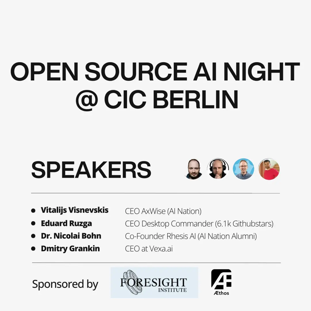 Open Source AI Night @ CIC Berlin Sponsored by: Aethos & Foresight