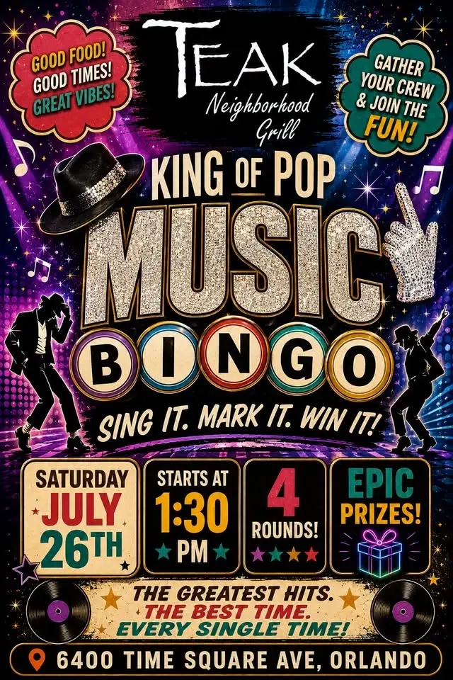 Michael Jackson Music Bingo @ Teak Neighborhood Grill!