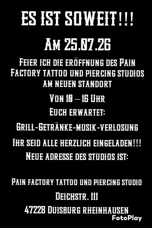 Große Eröffnungsfeier Factory Tattoo und Piercing Studio Duisburg 