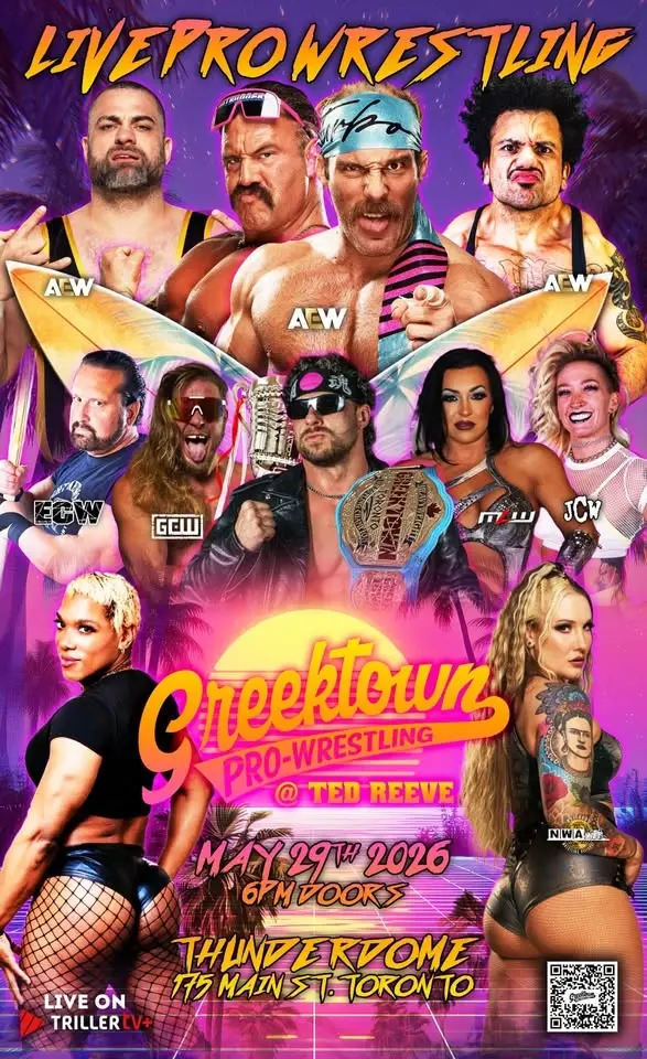GREEKTOWN WRESTLING @ TED REEVE MAY 29! ☀️ THE OUTRUNNERS + KINGSTON/ ORTIZ/ JANELA/ DECKER & MORE!