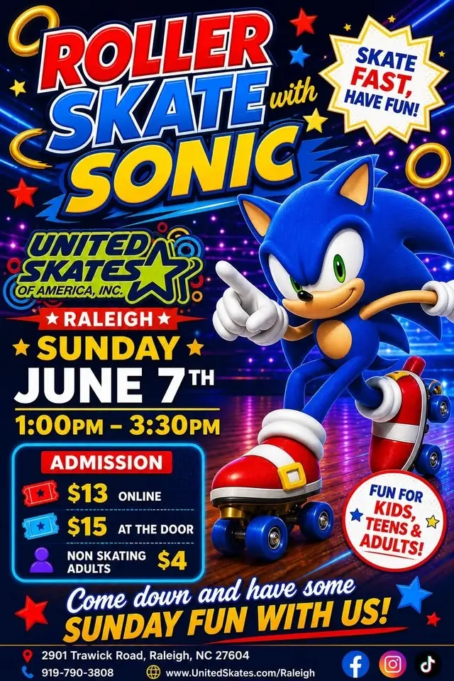 Skate with Sonic at United Skates of America Raleigh