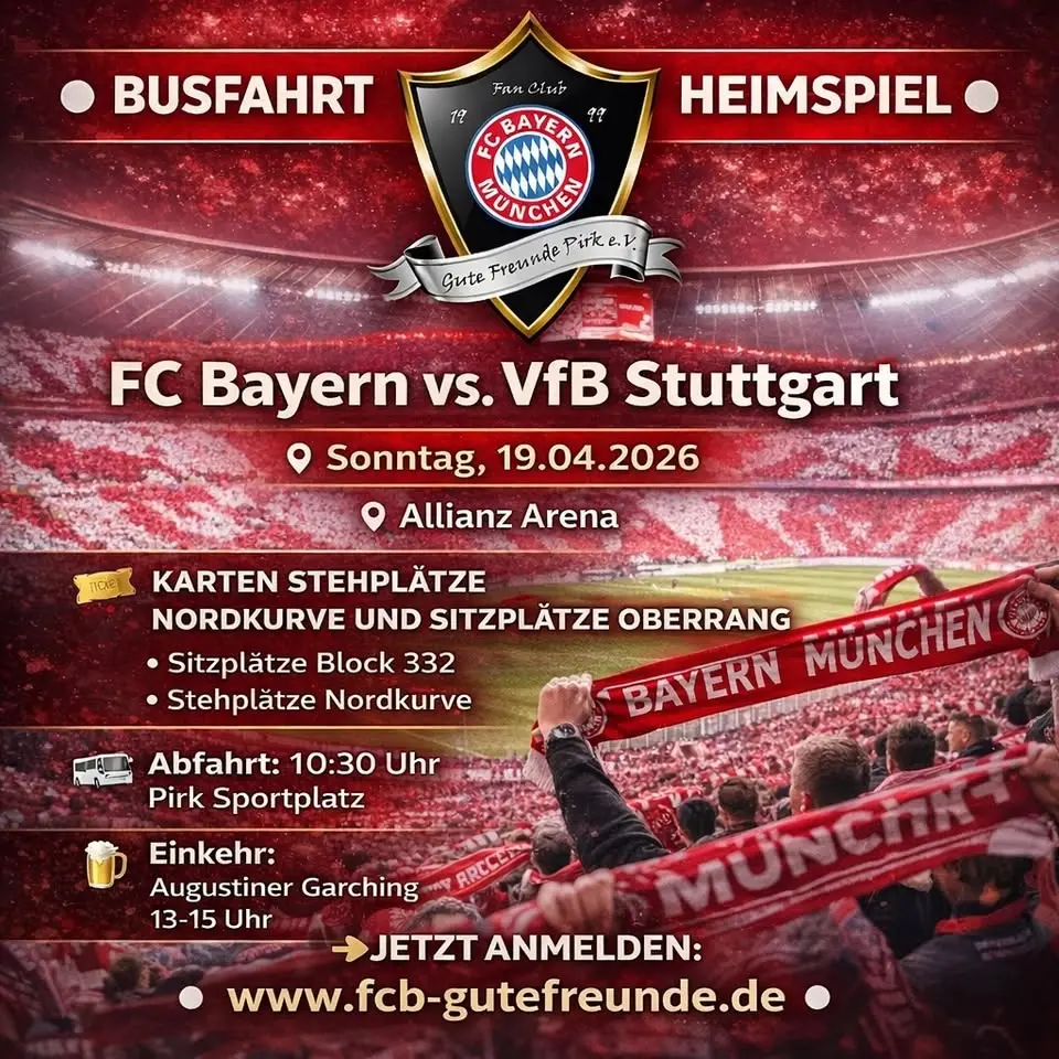 Busfahrt zum Heimspiel FC Bayern München - VfB Stuttgart