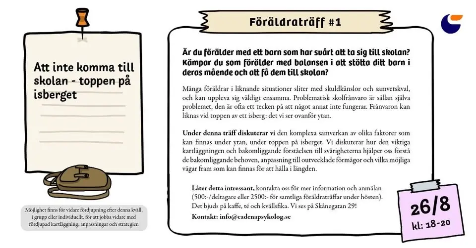 Att inte komma till skolan, toppen på isberget - Gruppträff för föräldrar