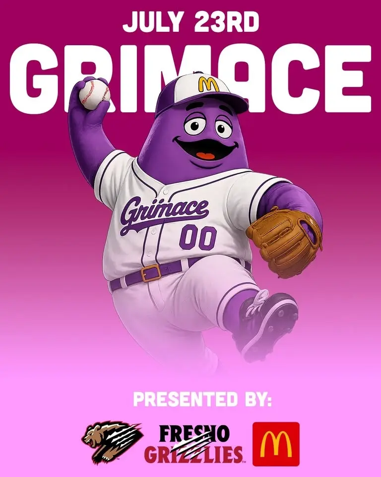 Grimace Throws First Pitch w/ Fresno Grizzlies