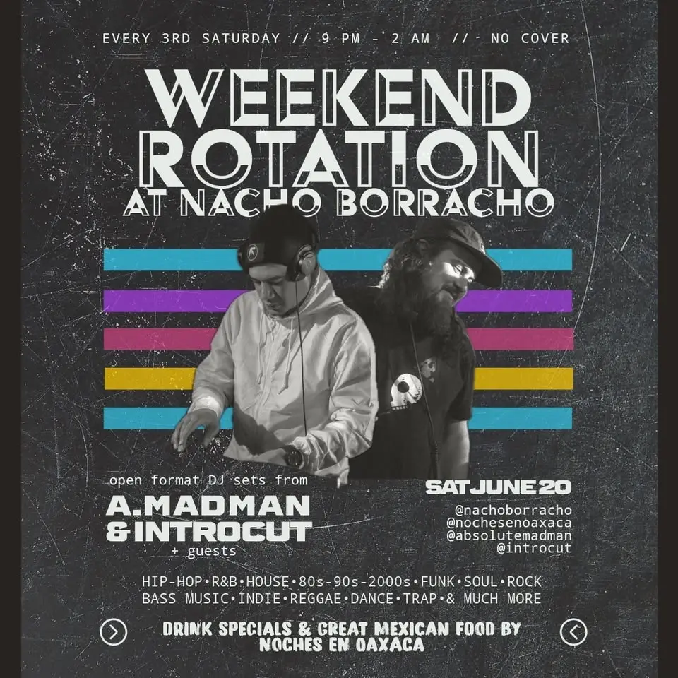 Weekend Rotation w/ djs A.Madman & Introcut 3rd Saturdays at Nacho Borracho!