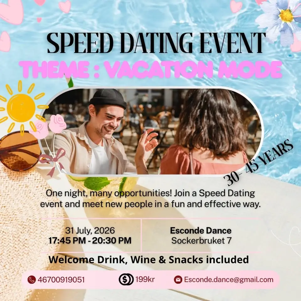 Speed Dating in Gothenburg (For Ages 30-45) - Theme Vacation Mode✅💘🍷