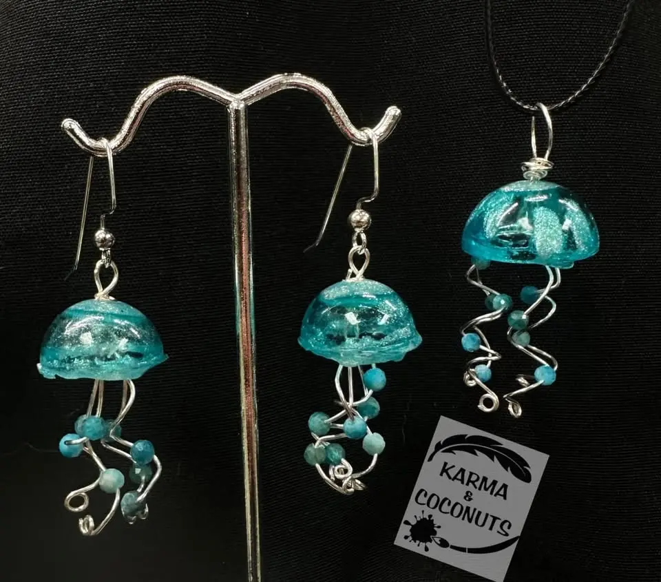 Jellyfish Jewelry - UV Resin Pendant and Earrings - $40