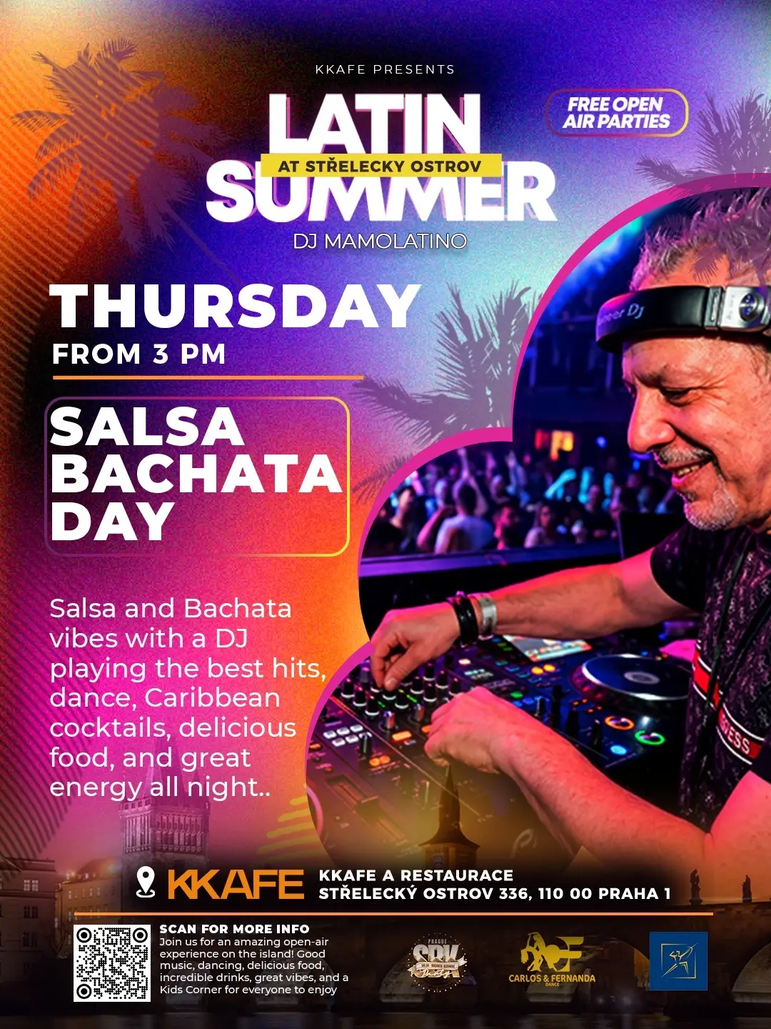 🌅 FREE OPEN AIR BACHATA & SALSA THURSDAYS AT STŘELECKÝ OSTROV! 💃🔥