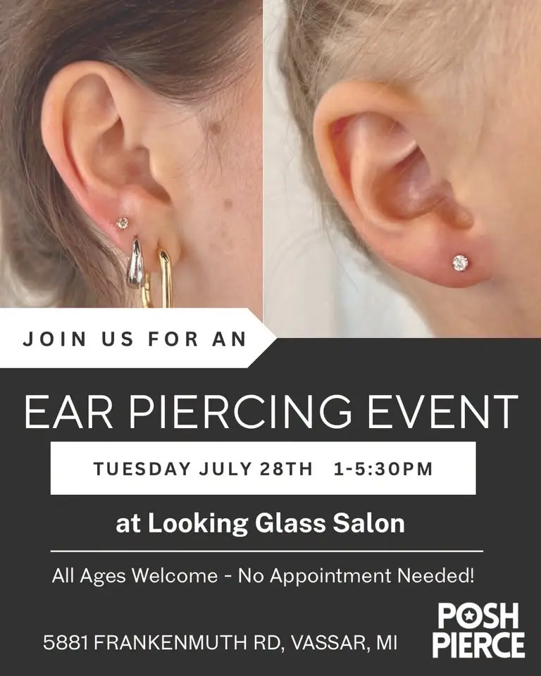 Ear Piercing Pop-Up at Looking Glass Salon in Vassar, MI! 🩷✨