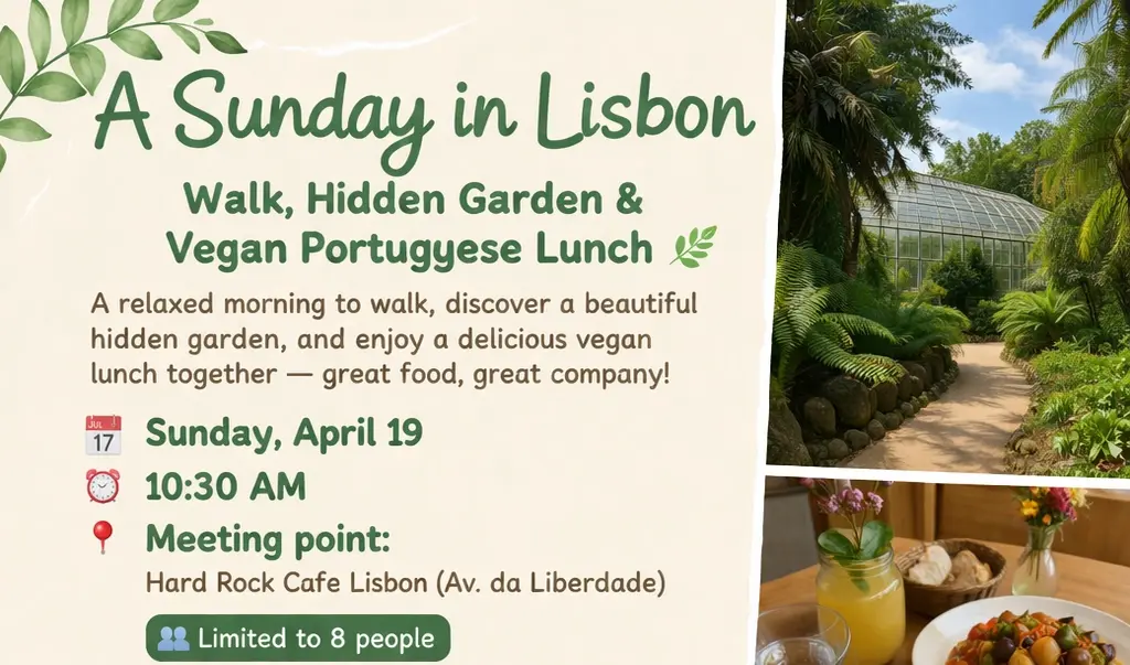 🌿 Sunday Escape in Lisbon: Walk, Hidden Garden & Vegan Portuguese Lunch 🇵🇹🍽️