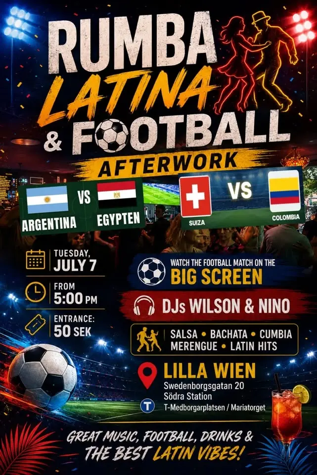 Rumba Latina & Football Argentina vs Egypten + Colombia vs Schweiz