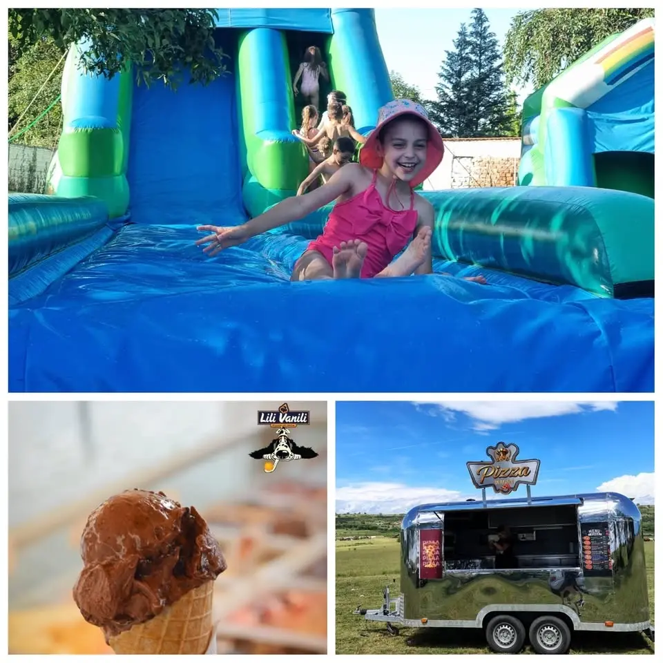 Bălăceală pe waterslide cu pizza și înghețată