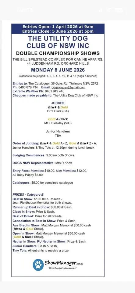 UDCNSW INC Double Championship Shows
