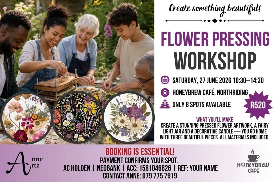 🌸 FLOWER PRESSING WORKSHOP — HONEYBREW CAFÉ, NORTHRIDING