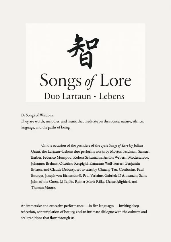 Songs of Lore, concert, song recital within the current exhibition