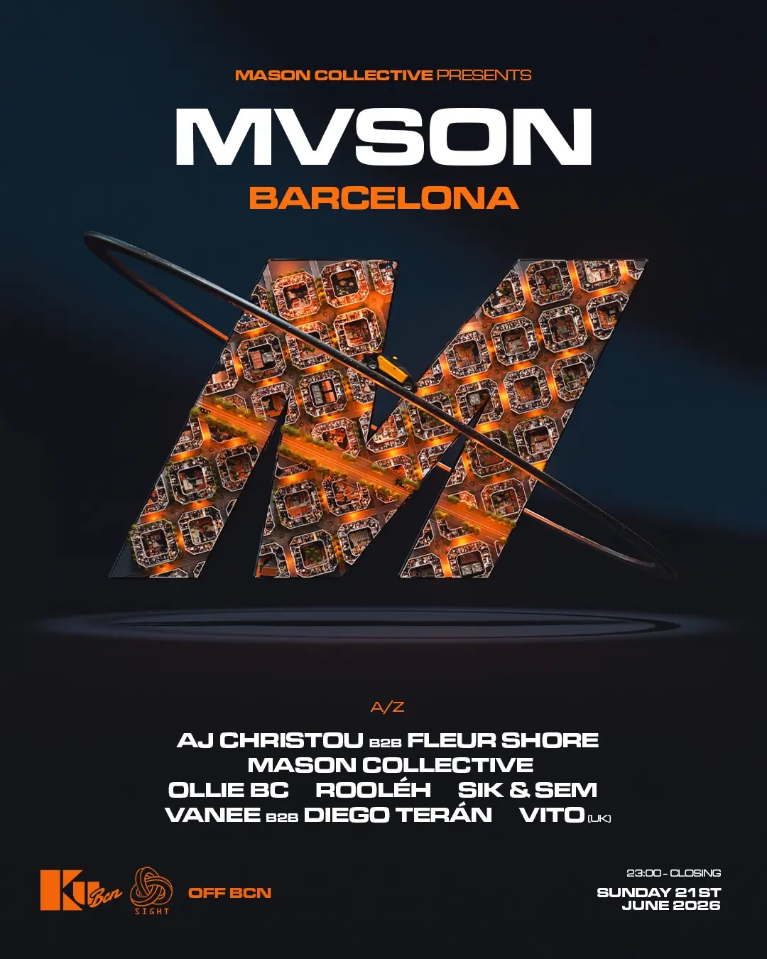 MVSON OFFBCN: AJ Christou b2b Fleur Shore, Mason Collective, Ollie BC, Rooléh, Sik&Sem,